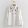 Femmes Col rabattu Hauts amples Fille Manches longues Blouses Broderie Printemps Chemises Fil double coton