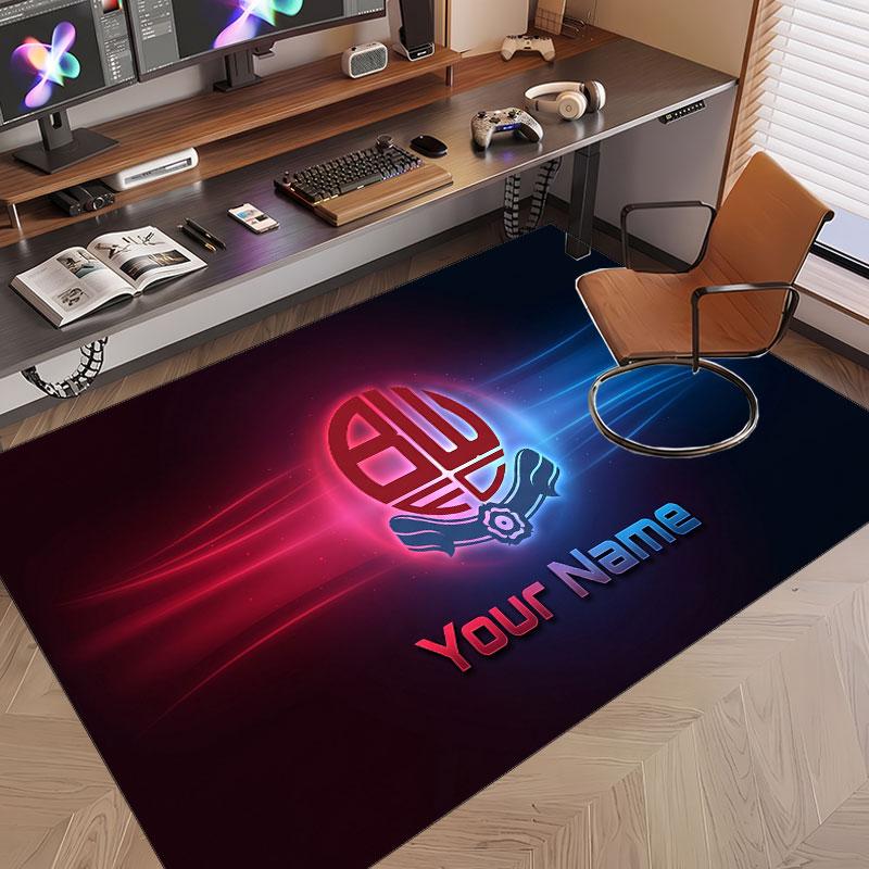 Custom Rug Bolton Wanderers FC Pattern Print Name Text Soft Non‑Slip Floor Carpet for Home Indoor Decoration