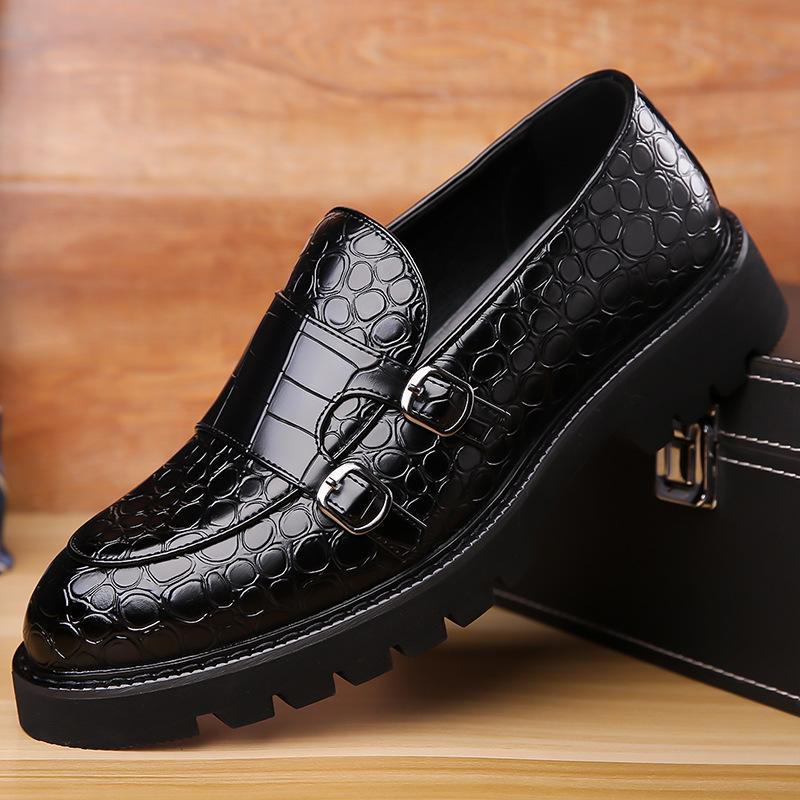 2025 New Spring Autumn Big Size Leather Shoes for Men Belt Designer Stone Pattern Platform Brogue Dress Shoes Men