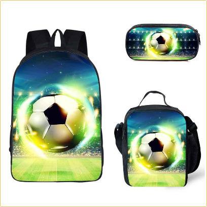 School Season Three-Piece Set School Bag Pencil Bag Lunch Bag Street Tide Basketball Football Picture Backpack Set