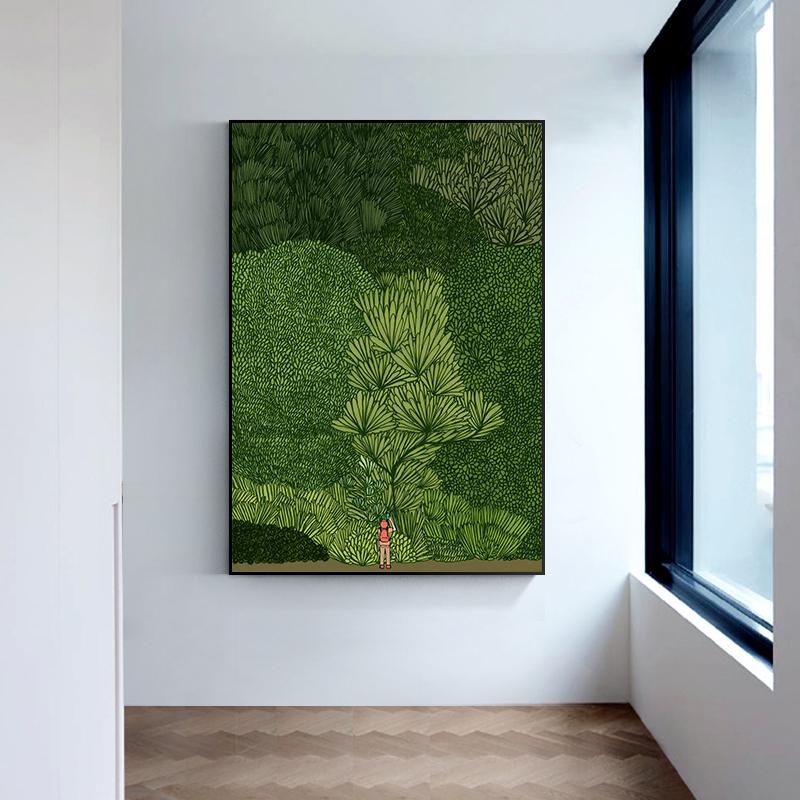 İskandinav tarzı yeşil orman posteri ve baskı Vintage tuval boyama doğal duvar sanat resmi oturma odası ev dekorasyon için hediye