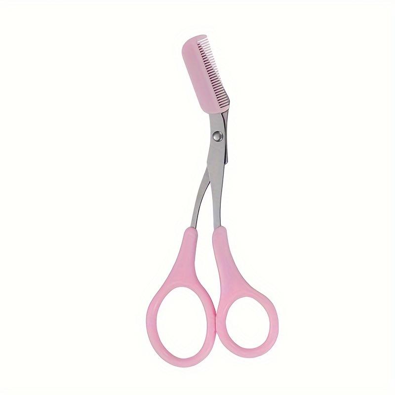 Pink Eyebrow Scissors And Comb, Plastic, For Right Hand, Beginner Eyebrow Trimming Set, For Trimming And Grooming Eyebrows