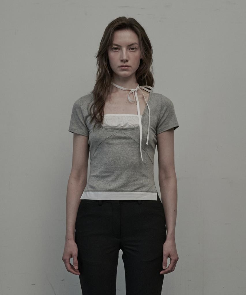 Mausolleum Flirt String Shirring T-Shirt - Melange Gray