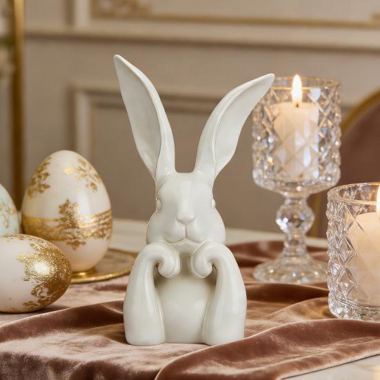 Easter Bunny Figurine Cute Rabbit Holding Face Statue 3D Printed Bunny Ornament for Living Room Bedroom Bookshelf Desktop Shelf Decor