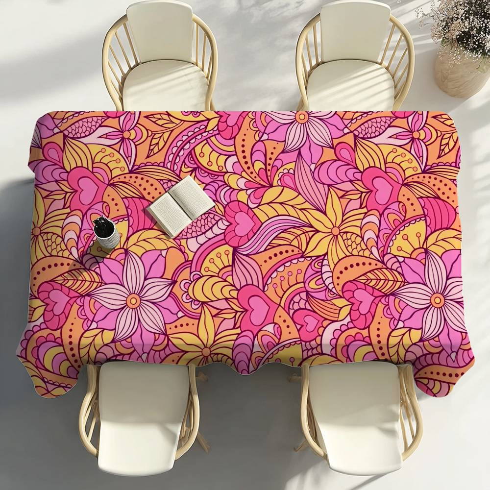Boho Kleurrijke Bloemen Tafelkleed Feestdecoratie Eetkamer Huis Keuken Terrassen Waterdicht Vlekbestendig Tafelkleed 100x140cm