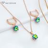 Fashion Rose Gold Color Round Crystal Drop Earrings Pendant Necklace Jewelry Sets For Women Wedding Party Gift