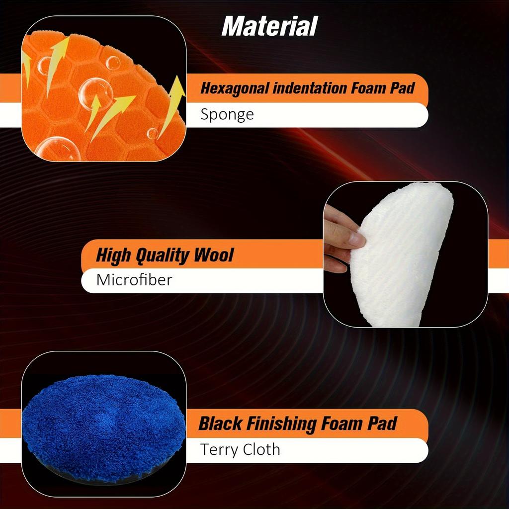 7pcs Buffing Polishing Pads 6 Inch- 7pcs 150mm Face for 6 Inch 150mm Backing Plate, Car Compound Buffing Sponge Pads and Knitted Cutting Polishing