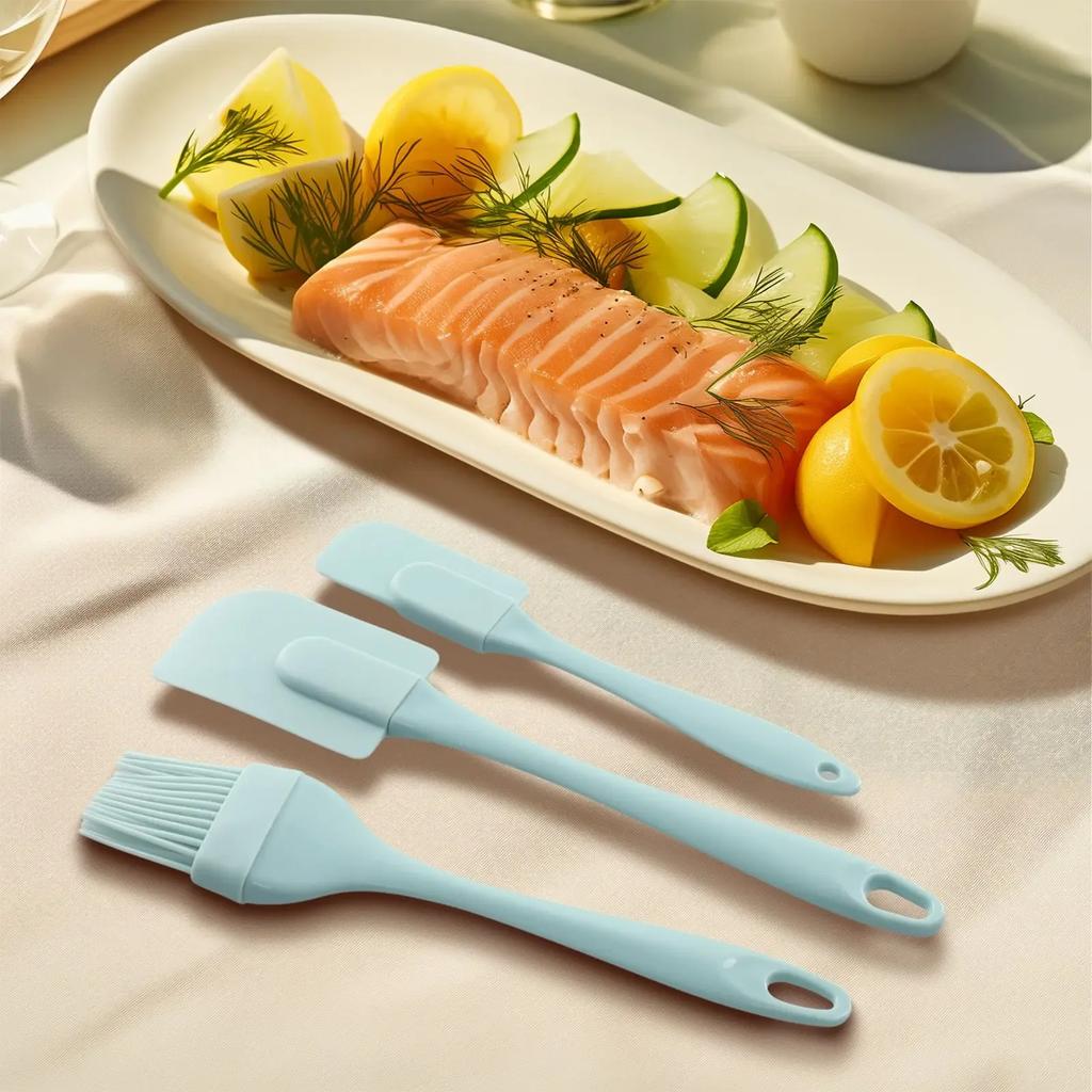 3 st/Set-Silikon Bakverktygsset Non-Stick Gräddskrapa Bröd/Kaka Smörspatel Visp Oljeborste Köksbakverktyg