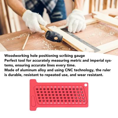 65mm Woodworking Hole Positioning Scribing Gauge Aluminum Alloy Portable Scriber Ruler for DIY Red Woodworking Scriber