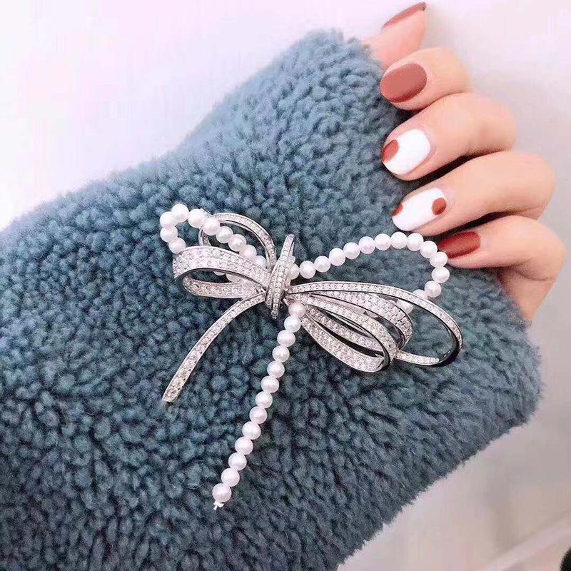 Gold-Plated Zircon Bow & Pearl Brooch for DIY Corsage