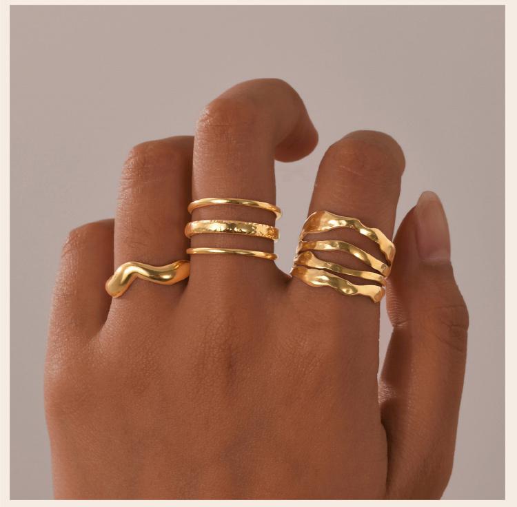 Stainless Steel Wave Ring Adjustable, Open Brand Stainless Steel Geometric Ring for Women, Trendy Statement Jewelry