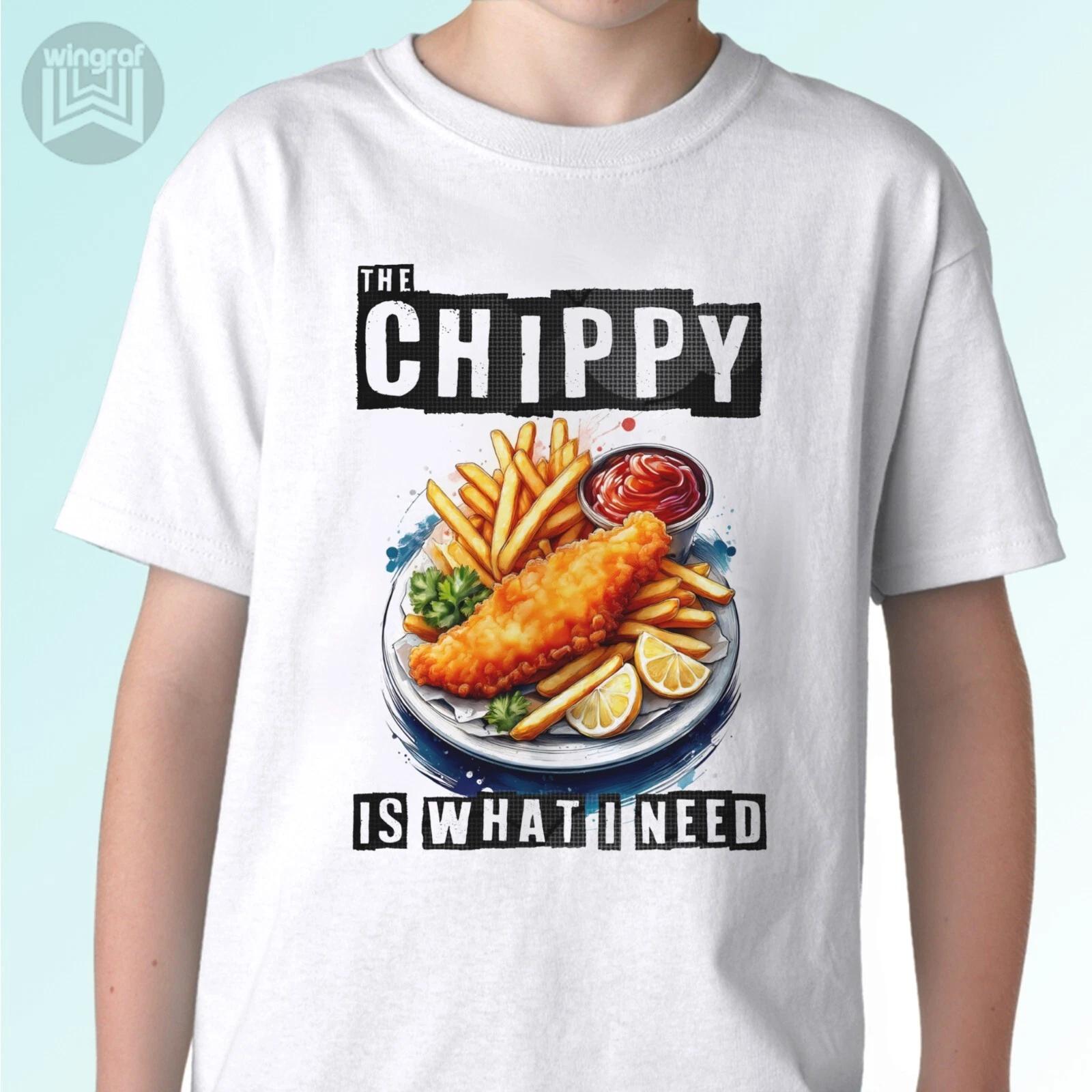 Fish and Chips kids boys T-Shirt funny chippy gift xmas top GB England Scotland Wales tee 120