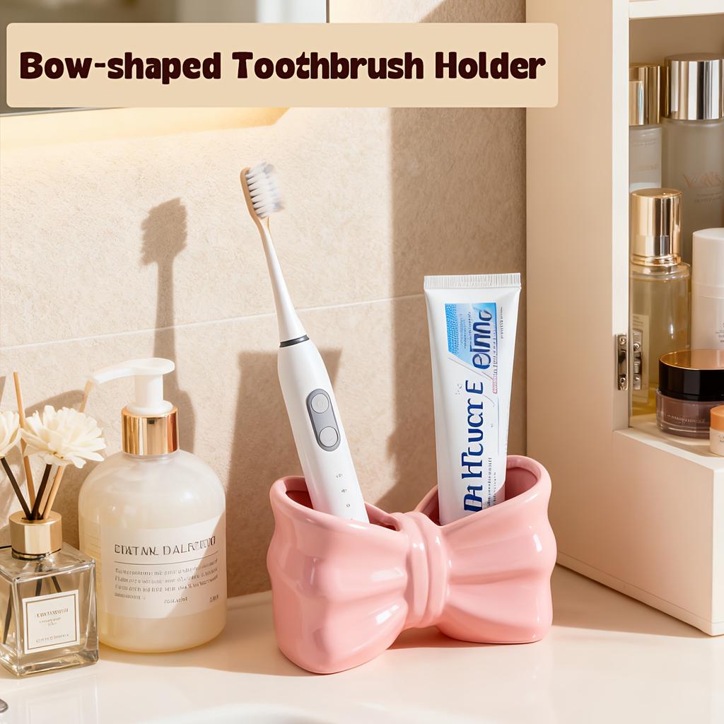 1PC Creative Ceramic Cute Bow Electric Toothbrush Holder Bathroom Wash Table Decorative Toothpaste Toothbrush Storage Ornament