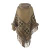 Cape Shawl Knitted Shawl Fur Collar Beaded Fringed Hem Sweater Women