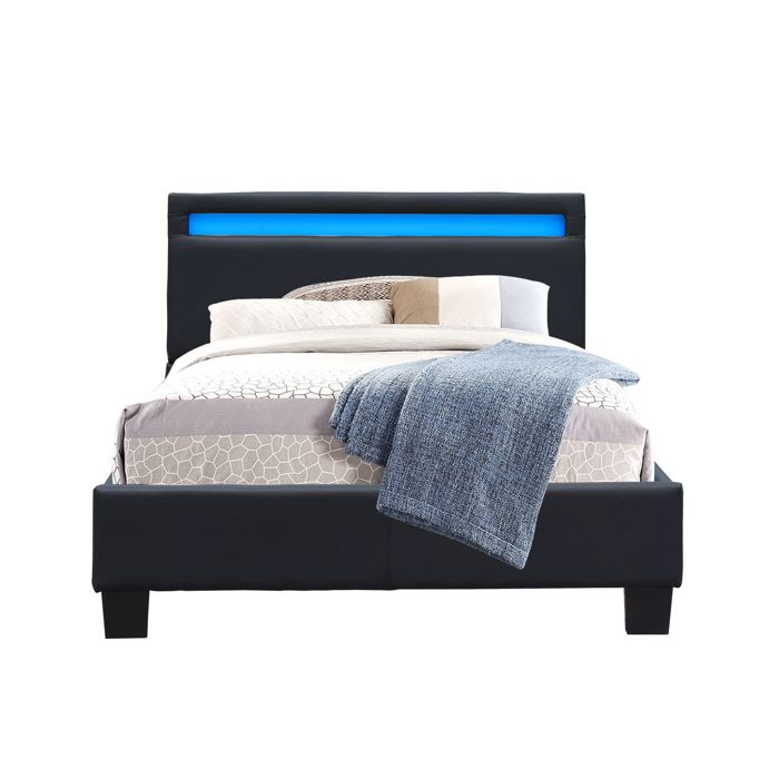 Angel - Solid and Comfortable Bed 90x200 with Base Headboard with LED Lighting BLACK Color Feet In 10 Cm