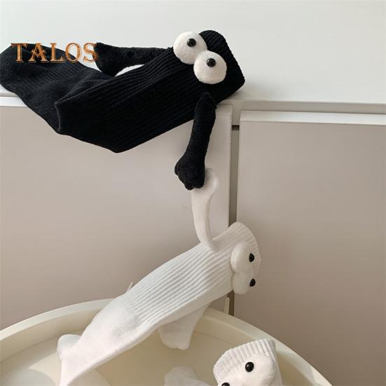 1 Pair Cartoon Magnet Hand-linking Socks Knitted Color Matching Christmas Style Elastic Anti-slip Warm No Odor Festive New Year Mid-tube Socks