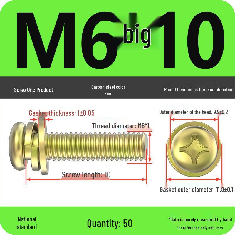 Nickel-Plated Phillips Pan Head Screw with Washer, M2-M6 Thread