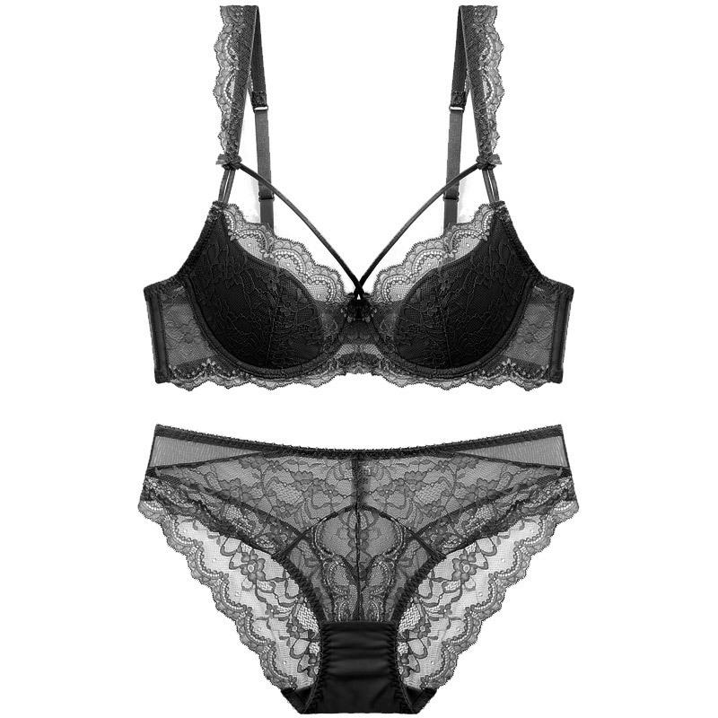European & American Sexy Lace Cotton Bra Set - Comfortable, Breathable, Gathered, Plus Size Women's Underwear