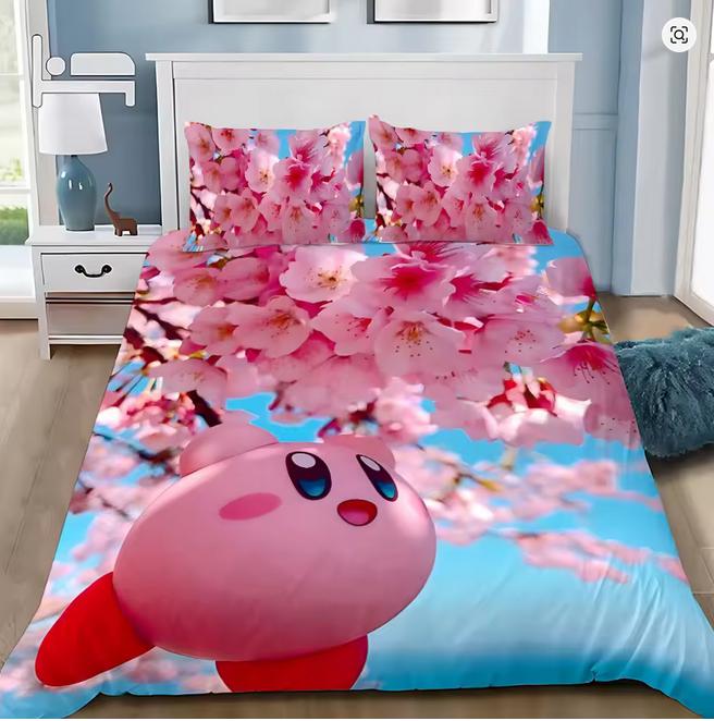 Boys Girls Kirby 3D Duvet Cover Pillowcases Single Double Queen Bedding Set Gift