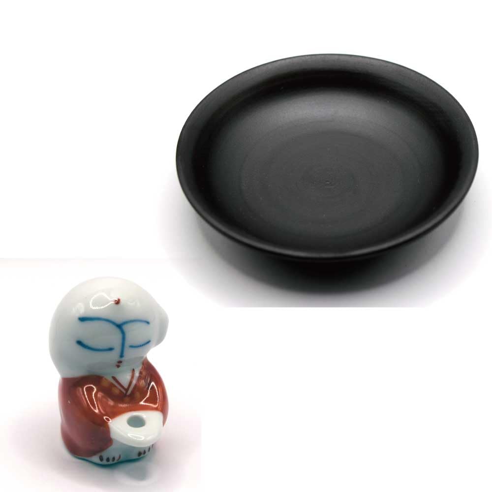 Incense holder, ceramic incense burner, Jizo (child statue), red