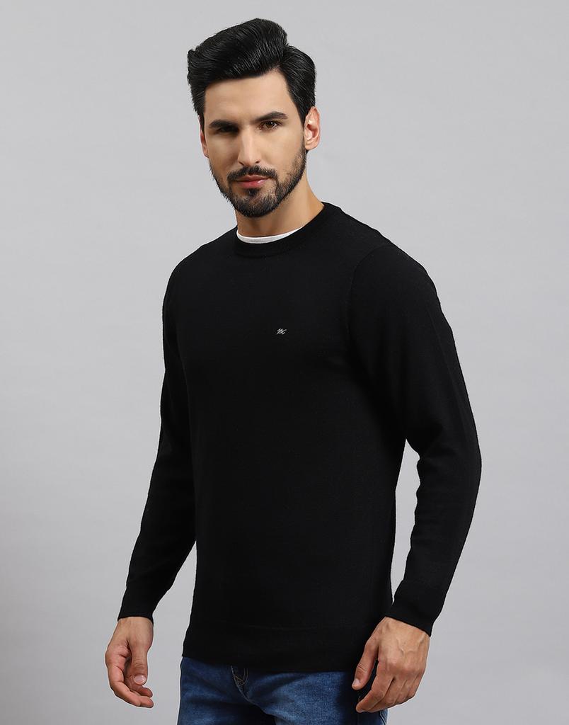 MONTE CARLO Mens Solid Black Round Neck Full Sleeve Pullover