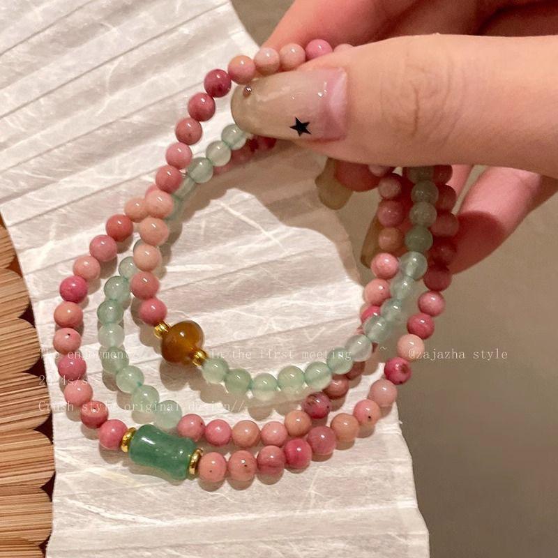 

Green Cardamom Stone Beaded Bracelet - Women s Ancient Chinese Style, Wealth-Attracting Niche Design