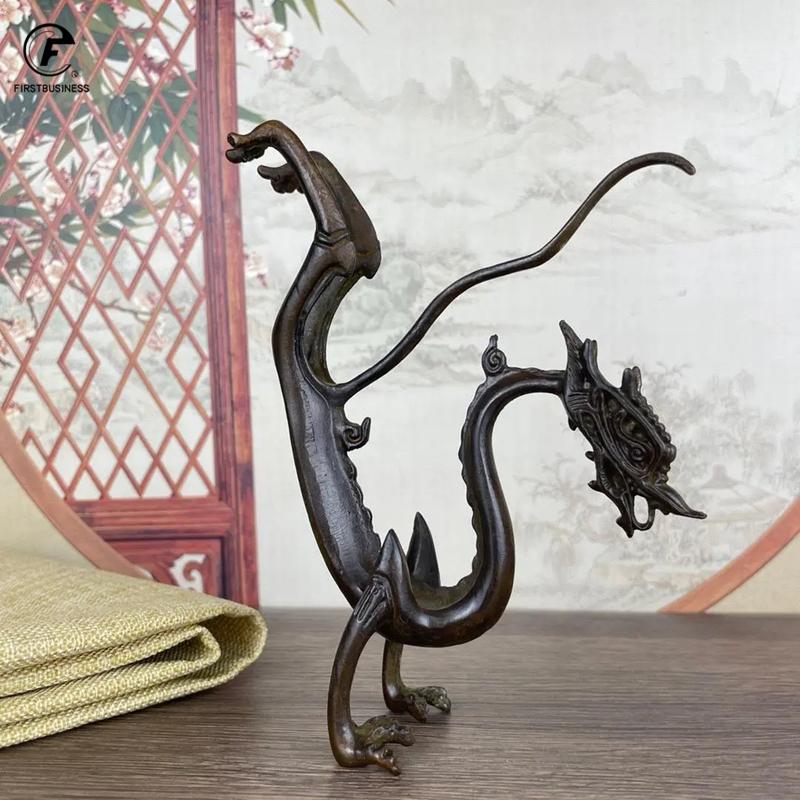 Antique Copper Chinese Dragon Statue Small Ornament Vintage Metal Beast Figurines Desk Decorations Accessories Home Decor Crafts