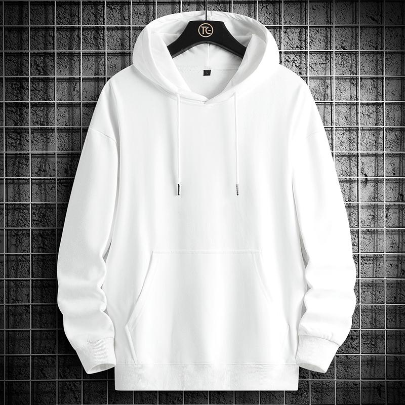Pure Cotton Hooded Sweatshirt Men's Solid Color Loose Large Size Casual Sports Plus Velvet Thickened Sweatshirt Hooded Pullover
