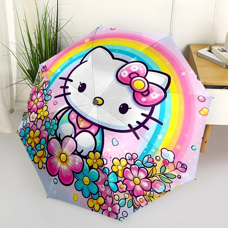 

Hello Kitty, Rainbow Automatic Open/Close Umbrella Cute Umbrella with Cute Design, Portable 3 Fold Compact Umbrella for Men & Women, Hallowe