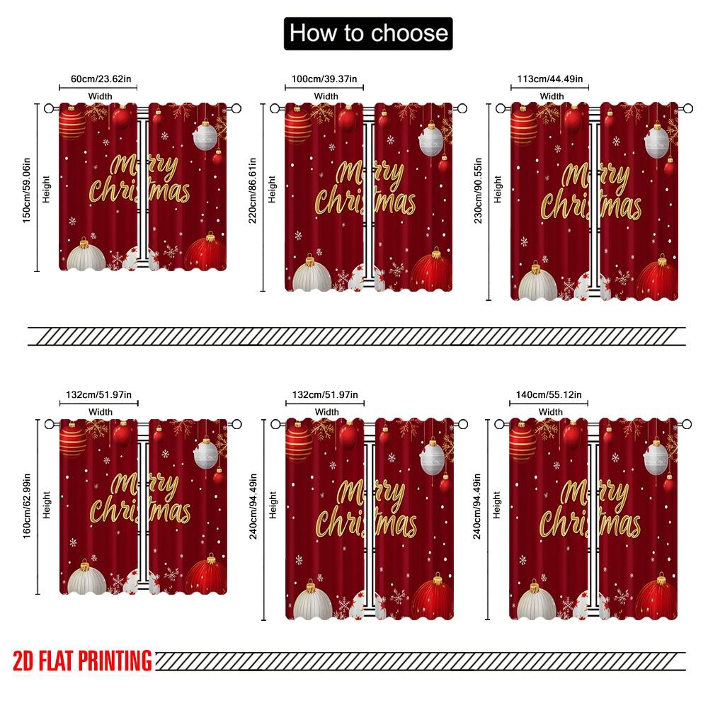 2pcs,2D Plane Printing Curtains Digital Printed Christmas Ornaments Snowflakes Merry Polyester Easy Install (without Rod)