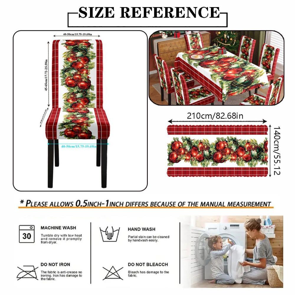 Christmas Waterproof Printed Tablecloth and Chair Covers Set Holiday Dining Decor
