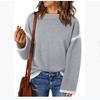 Autumn and Winter Women's Sweater Solid Color Round Neck Loose Long-sleeved Contrast Color Twisted Knitted Pullover Sweater Top