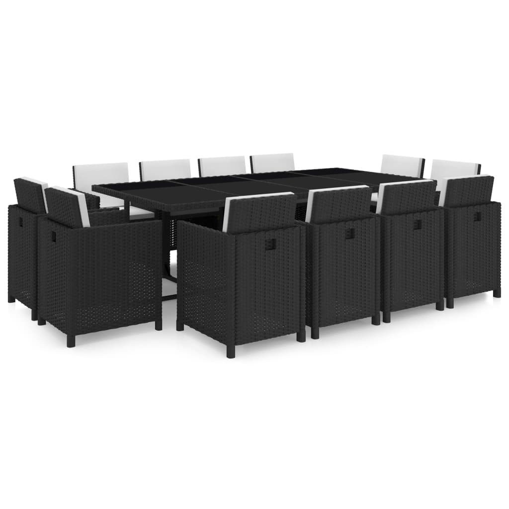 13 Piece Garden Dining Set with Cushions Poly Rattan Black