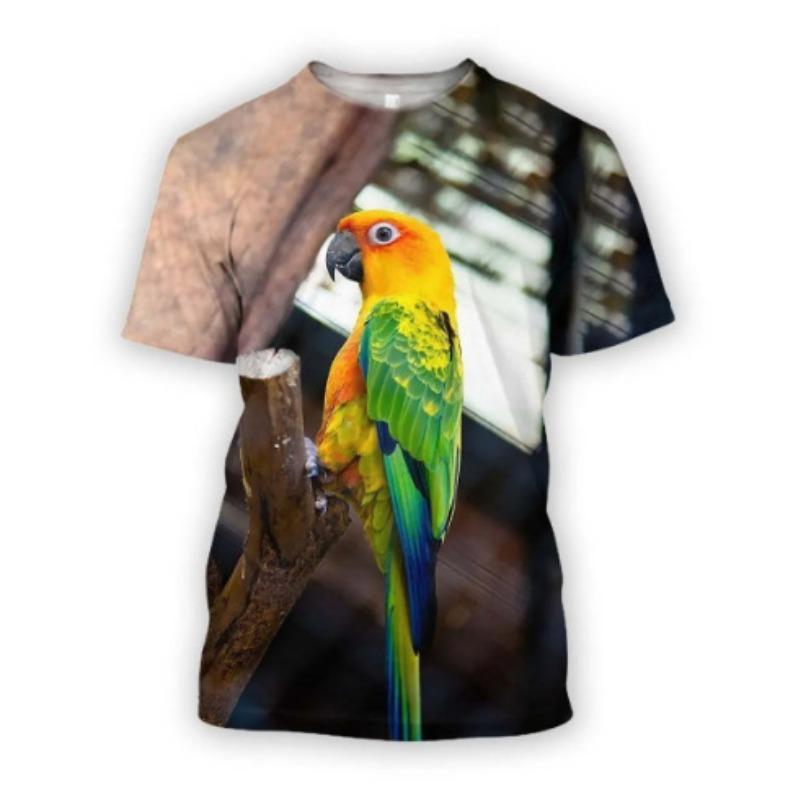 

Летняя футболка с животными, мужская, с коротким рукавом, с 3D цифровой печатью, с круглым вырезом, с рукавом до локтя, повседневная, ослепительная футболка с попугаем 6XL