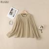 ZANZEA Women Casual Round Neck Solid Color Long Sleeve Cover Up Blouse