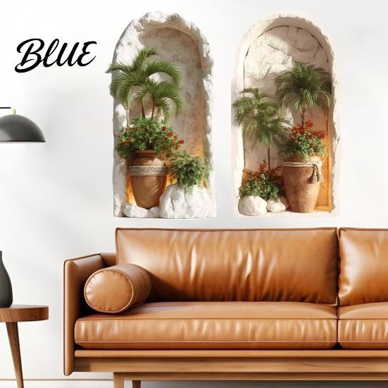 Easy Peel And Wall Sticker Decor 3D 2Pcs Stick Home Tropical Plant for Decor Arched Niche Window Decal Versatile