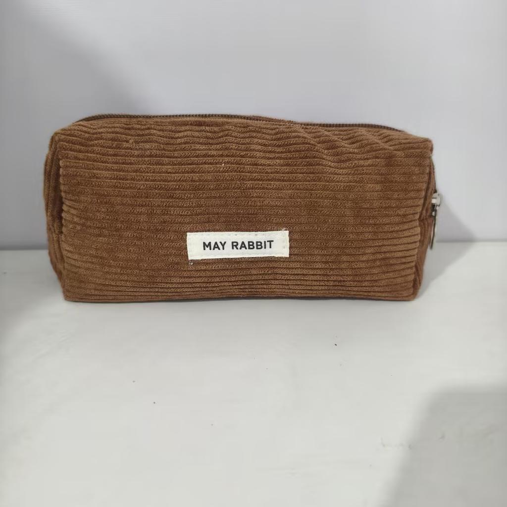 Solid Color Corduroy Pencil Case Student Art Minimalist Stationery Pouch Zipper Coin Purse Women Makeup Bag Travel Organizer