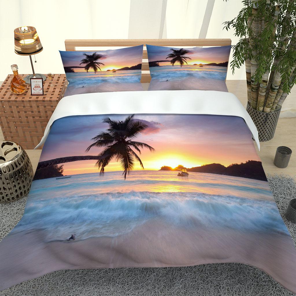 Duvet Cover 1 Person Beach Waves Landscape 3D Quilt Cover Bedding Set + 2 Pillowcase Full Double Bed Set Bedroom Decoration