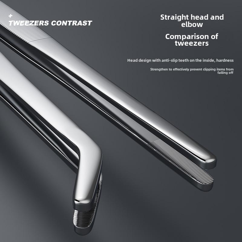Silver Stainless Steel Non-Slip Tea Tweezers with Extended, Thickened Teeth