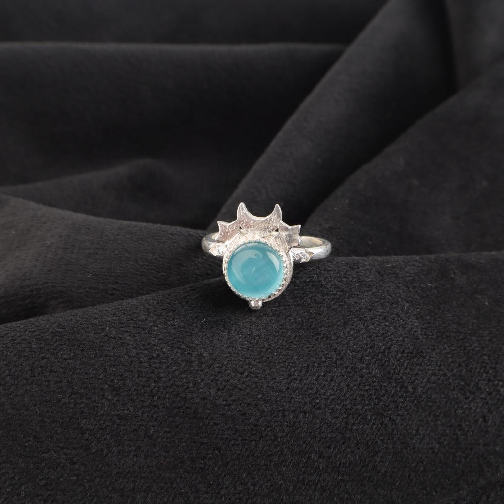 Natural Blue Cat's Eye Gemstone 925 Sterling Silver Women Jewelry Handmade Ring RR-67-36