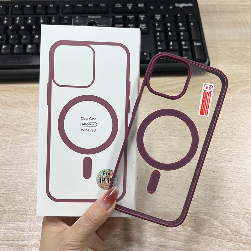 Applicable to iphone15 skin-sensitive frame magnetic case Apple 16ProMax transparent 13 protective cover 14 hard case wholesale