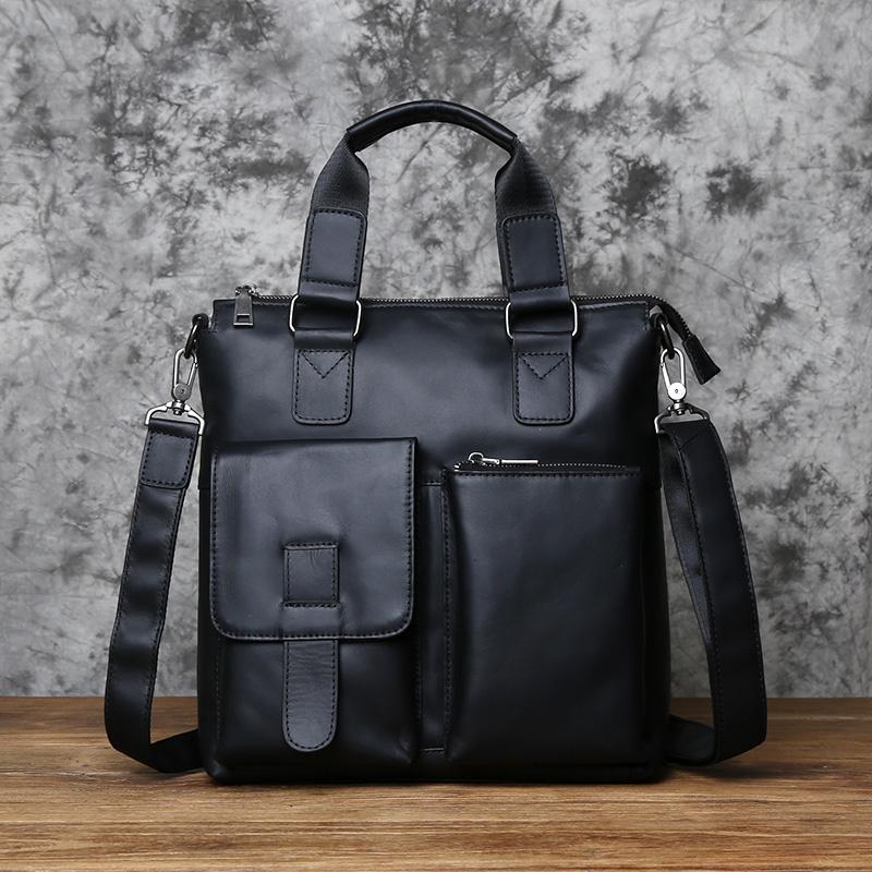 

NZPJ Retro Genuine Leather Men s Handbag Top Layer Cowhide Vertical Briefcase Casual Business One Shoulder Messenger Laptop Bag чёрный