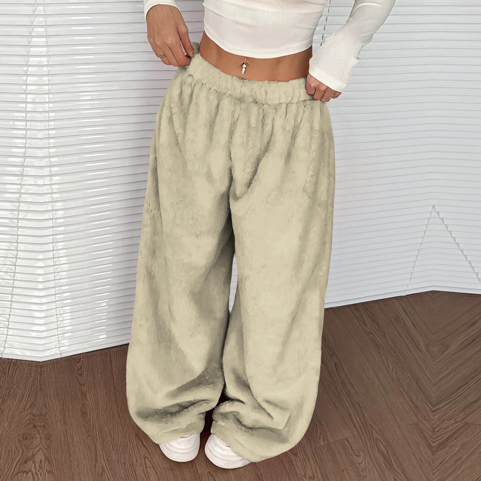 

Women s Casual And Fashionable Elastic Waist Loose Wide Leg Pants S хаки