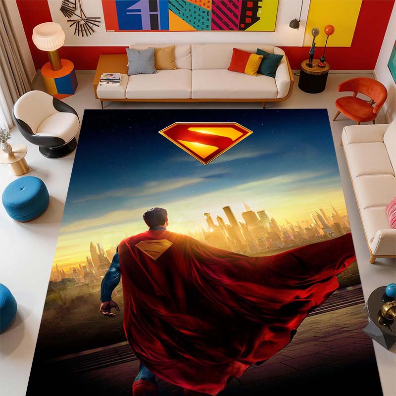 Superman superhero logo rug, suitable for bedrooms, living rooms, and home sofa decoration; large children's decorative floor