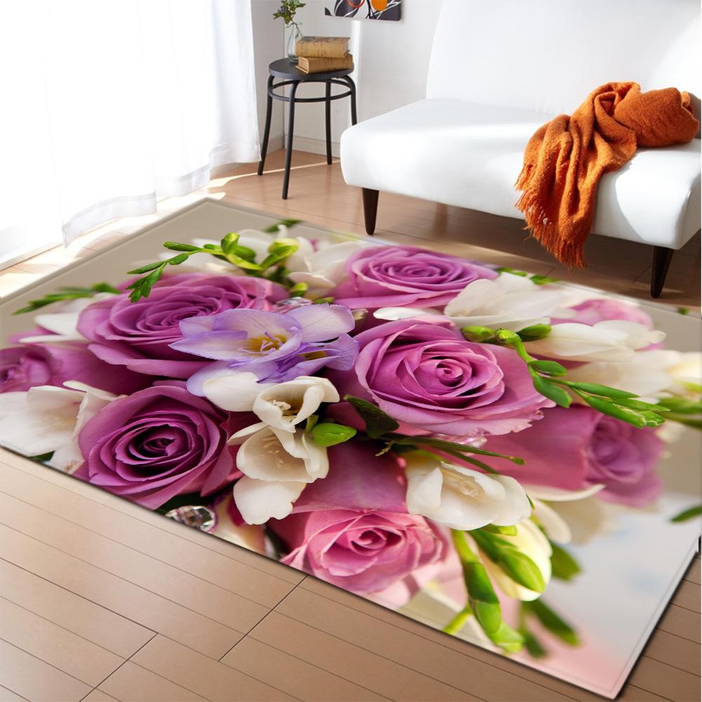 Romantic Rose Flower Carpets Home Decor Living Room Area Rug Floral Bedroom Rug for Girls Floor Mat Soft Kitchen Rug Doormat