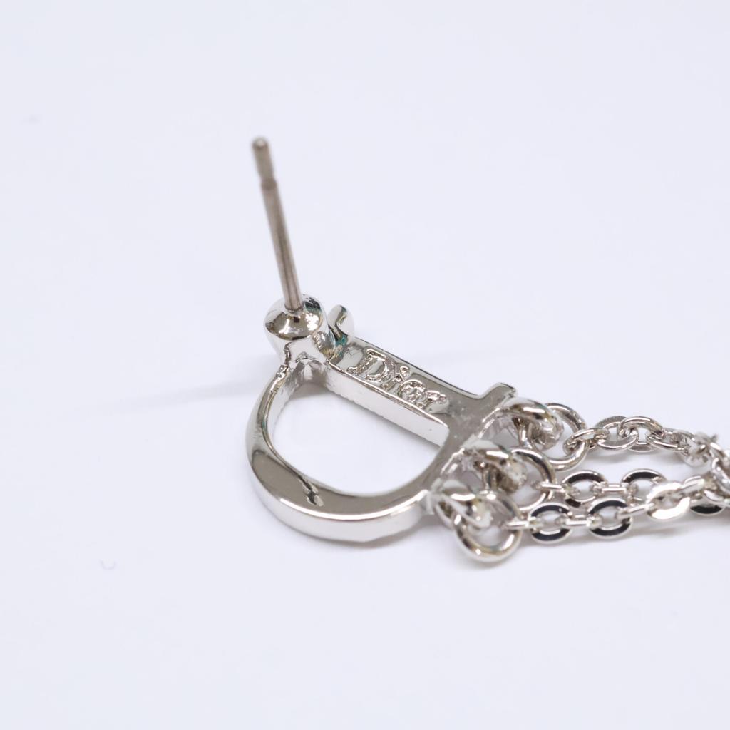 DIOR DIOR Logo Rhinestone Chain Swing earring SilverUsed
