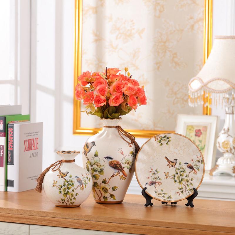 American-European Ceramic Vase Set: Elegant Three-Piece Home Decor for Living Room, Flower Arrangements, and Entryways