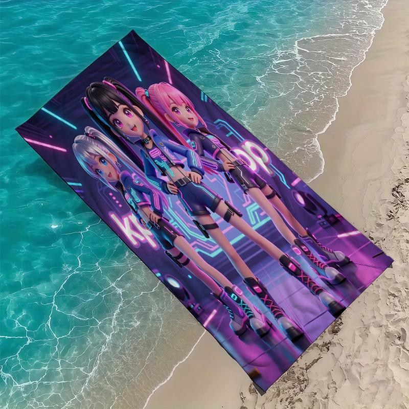 3D K-pop Chibi Idol Girl Group Beach Towel Microfiber Soft Quick Dry Gym Sports Towel Bath Towel for Bathroom Swimming Outdoor