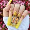 Advanced Yellow French Slanted Butterfly Rhinestone Fake Nails