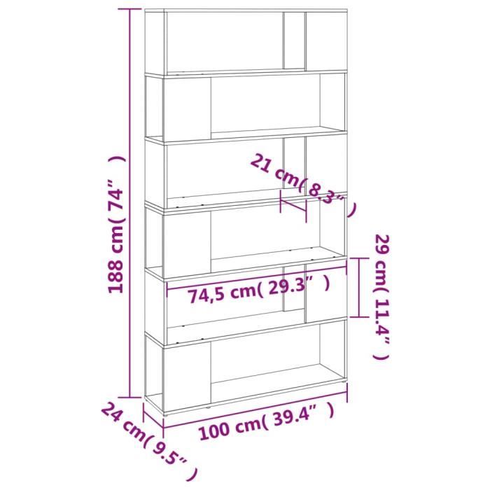 VidaXL Bookcase-Room Divider Smoked Oak 100x24x188 Cm 3187603
